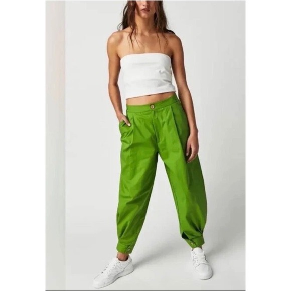 Free People Pants - Free People Lucia Kelly Green‎ Pleated Harem Cropped Balloon Pants Size 6 NWT